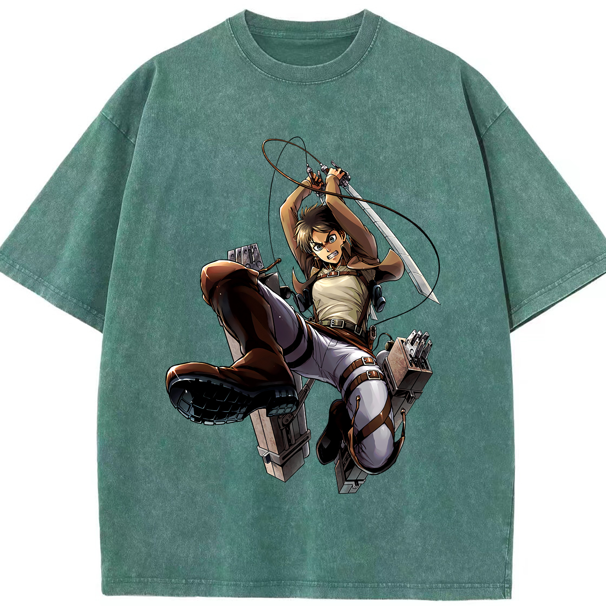 （画像用） 進撃の巨人 エレン･イェーガー Attack on Titan Eren Jäger 綿100% ヴィンテージ風 半袖Tシャツ（フロントプリント）